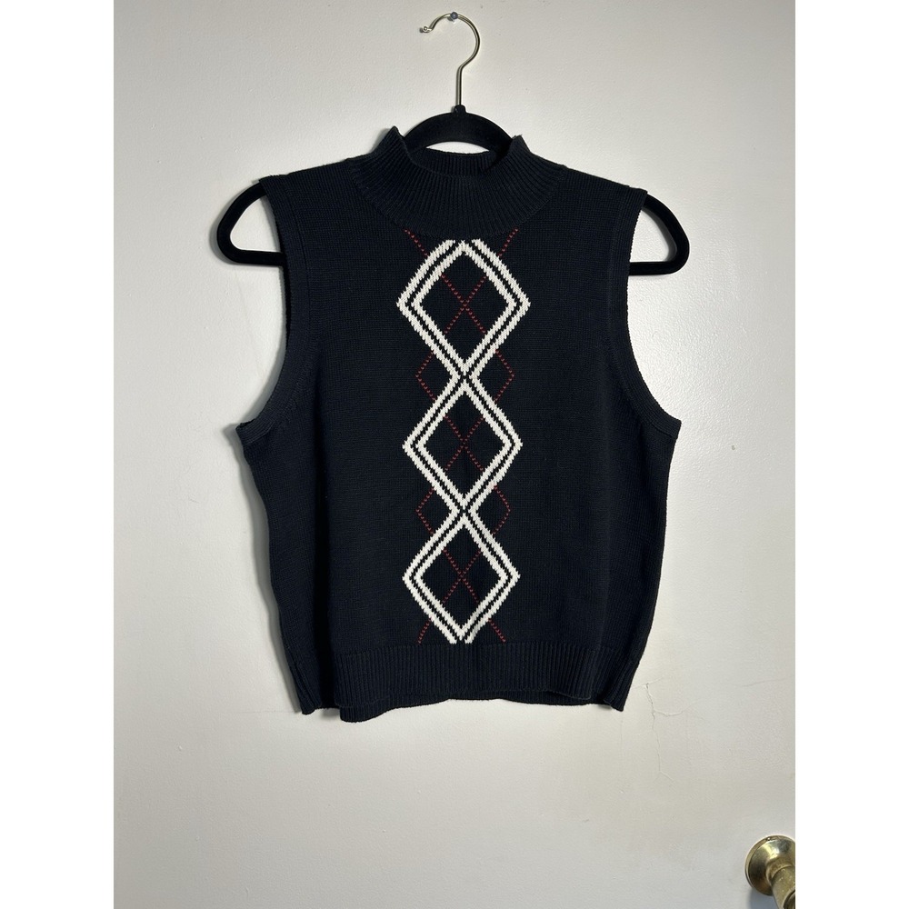 Vintage 90s Marisa Christina Argyle Vest - Dark Academia Mock Neck M Grandpacore